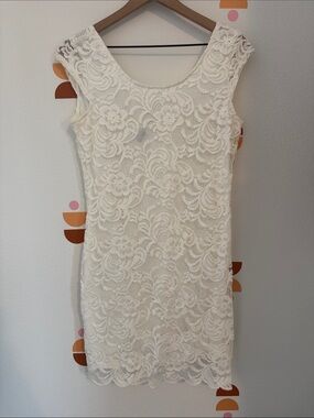 Divided Ivory Lace Mini Dress N0091